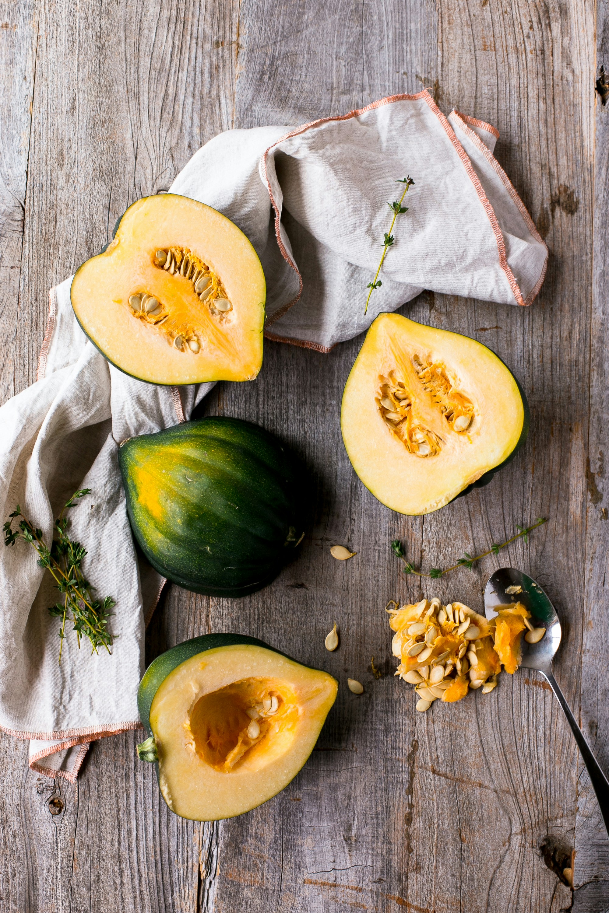 Acorn Squash Halves on a table.