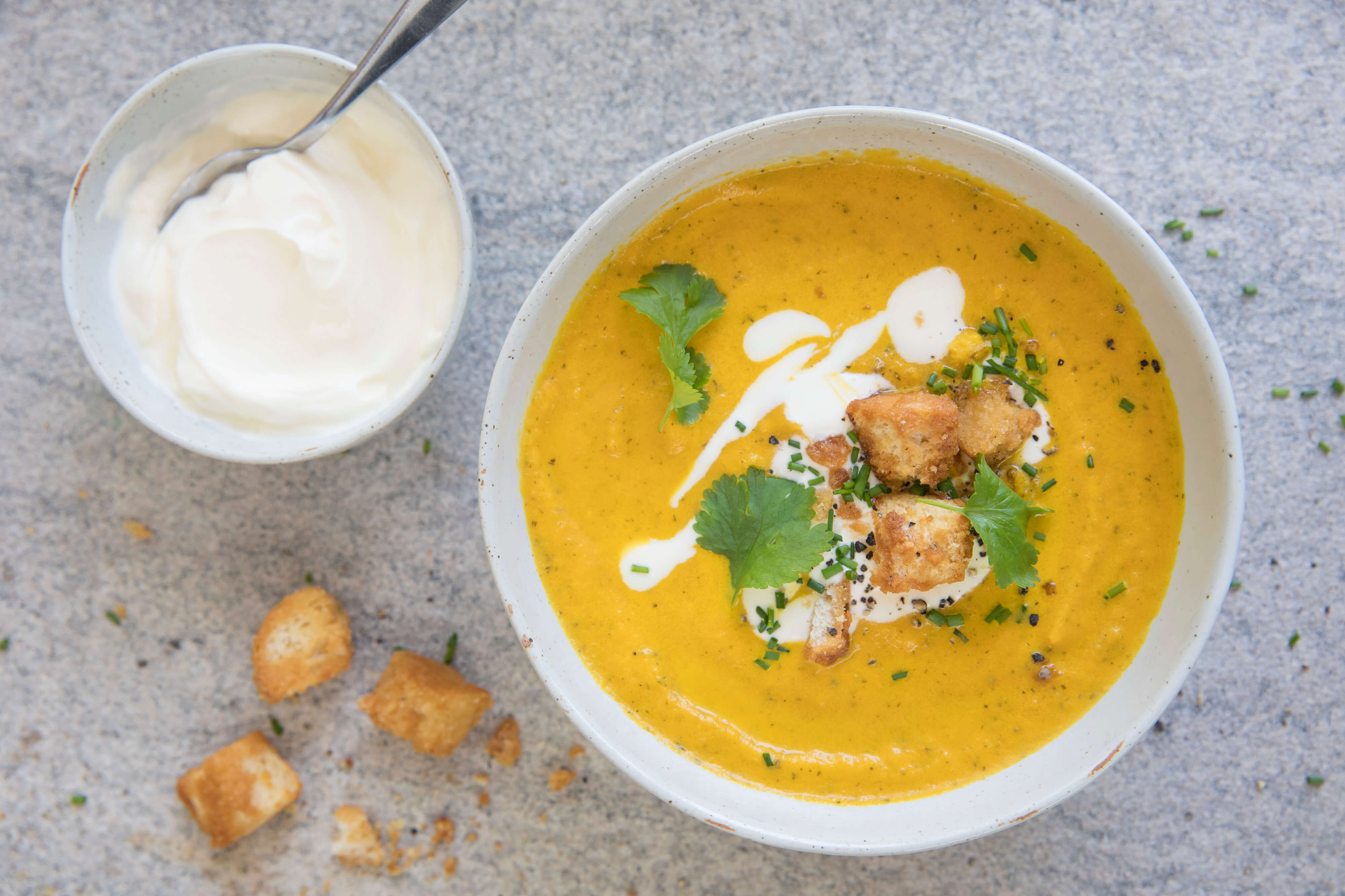 Carrot Ginger Soup with Sweet Ginger Croutons