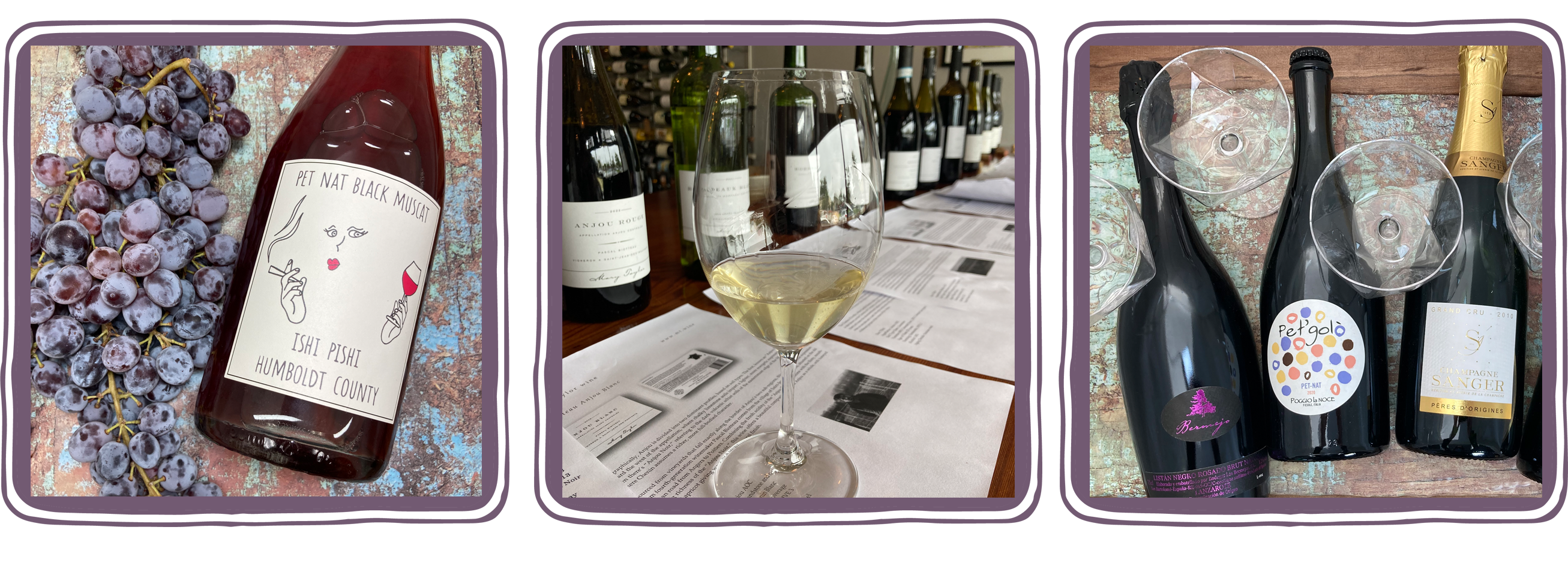 Images of Local Wine, Wine Tastings, & a Selection of Sparkling Wine from Around the World.