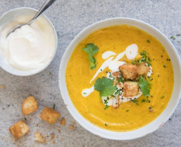 Carrot Ginger Soup with Sweet Ginger Croutons